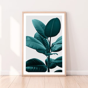 Ficus Rubber Plant Print, Tropical, Landscape, Minimalist, Digital Download, Greenery Printable, Poster, Bohemian, Botanical Art