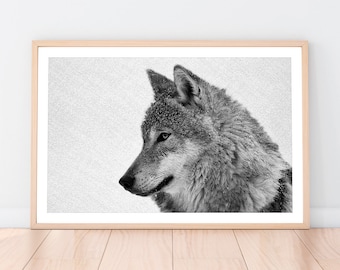 Wolf Print, Animal Art, Printable Large Poster, Black and White Photography, Instant Digital Download, Woodland Wall Decor, Nursery Art