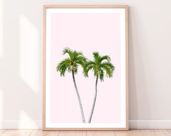 Palm Tree Art, Beach Print, Tropical Decor, Hawaiian, Mid Century Minimalist, Printable Poster, Pink, Digital Download, Paradise