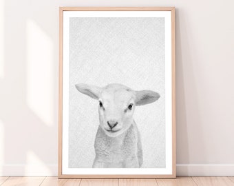 Lamb Print, Nursery Art, Woodlands Animal, Baby Wall Decor, Large Poster, Printable Digital Download, Black and White, New Baby Gift Idea