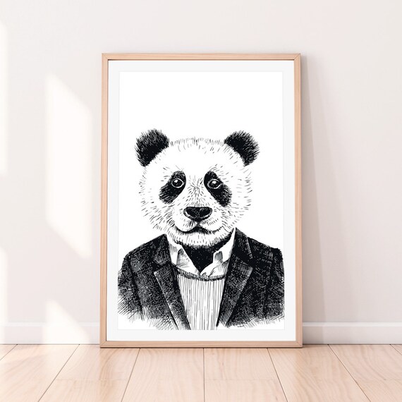Hipster Panda Art Black And White Prints Wall Decor Illustration Printable Poster Digital Download Hipster Panda Art Black And White Prints Wall Decor Illustration Printable Poster Digital Download