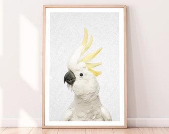 Cockatoo Print, Australian Bird Art, Woodlands Nursery Wall Decor,  Printable Poster, Minimalist, Digital Download