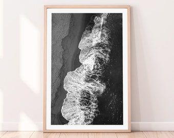 Midnight Beach, Digital Print, Paper Print, Black and White Photographic Print, Monochrome, Waves, Calming Art, Relaxation, Meditation