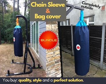 Bundle - Punching bag cover and chain sleeve, waterproof outdoor/ indoor cover for protecting a boxing punching heavy bag, quality and style