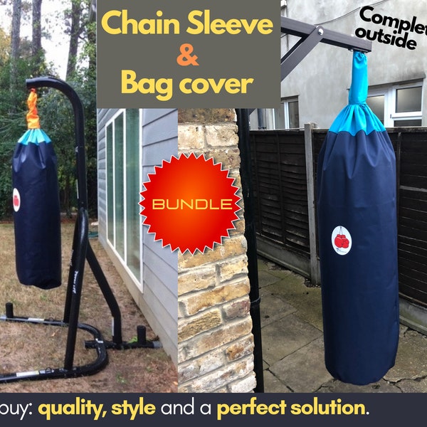 Bundle - Punching bag cover and chain sleeve, waterproof outdoor/ indoor cover for protecting a boxing punching heavy bag, quality and style