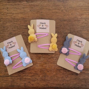 Zauberhafte Häschen-Haarspangen | Kinder Haarset | Ostergeschenk | Kinder Ostergeschenk | gelbe Hasenhaargummis | Ostern-Box-Idee | Feder Haarspangen