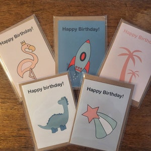 Alles Gute zum Geburtstag, A6 Geburtstagskarte, Beleuchtungsbolzenkarte, Blau und Rosa Karte