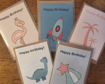 Happy Birthday lighting bolt card, A6 Birthday card, Lighting bolt card, Blue and Pink card