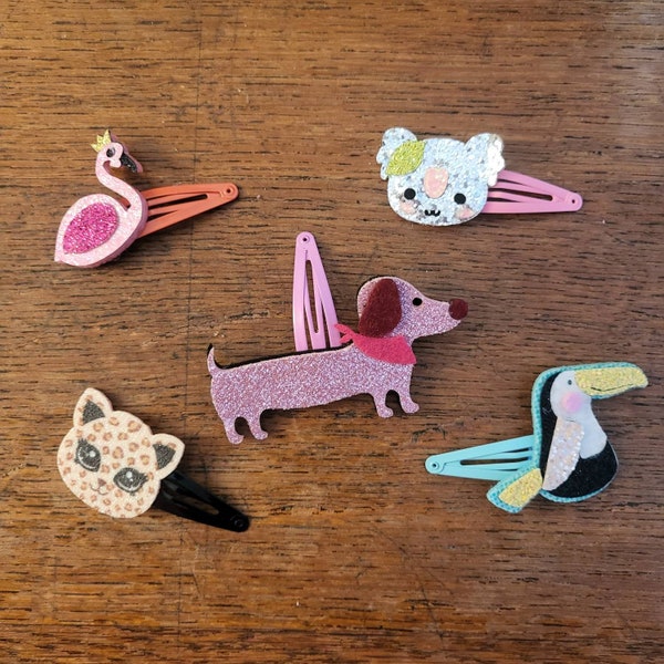 Animal kids hair set, kids sparkly hair clips, Pink flamingo hair clips, Easter gift idea, Summer gift ideas, kids summer party dress up