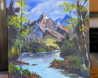 Serene mountain acrylic landscape painting