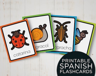 Spanish flashcards for kids, Printable insects flashcards, Learn Spanish flashcards, Spanish educational Cards, word cards for toddler