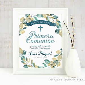 Comunion welcome sign in Spanish, decoracion para primera comunion imprimible, comunion decoration sign, cartel comunion nino