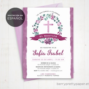 Invitaciones bautizo, Invitacion floral, Bautizo invitations, Baptism invitation spanish, Bautismo invitacion digital