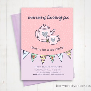 Invitación de cumpleaños a la fiesta del té, Invitación a la fiesta del té, Fiesta del té de cumpleaños para niñas invitaciones imprimibles, Invitaciones a la fiesta de cumpleaños del té chica