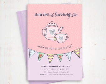 Tea party birthday invitation, Tea party invite, Birthday tea party for girls invitations printable, Tea birthday party invitations girl