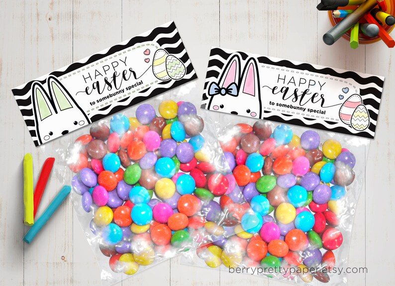 Easter printable bag topper, Easter diy coloring treat bag toppers, Easter bunny party favor, Happy easter tag, Easter crafts classroom image 3