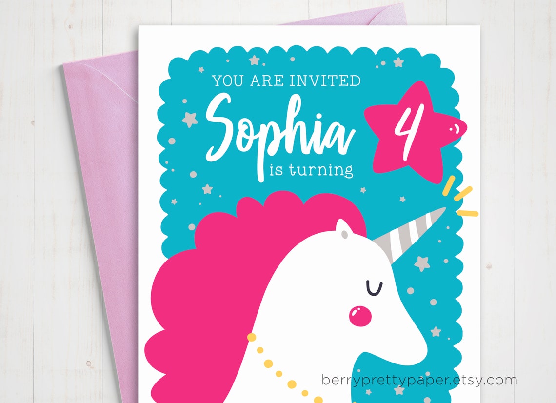Unicorn Invitations Pink Unicorn Invitation Download Pink Etsy