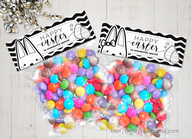 Easter printable bag topper, Easter diy coloring treat bag toppers, Easter bunny party favor, Happy easter tag, Easter crafts classroom image 2