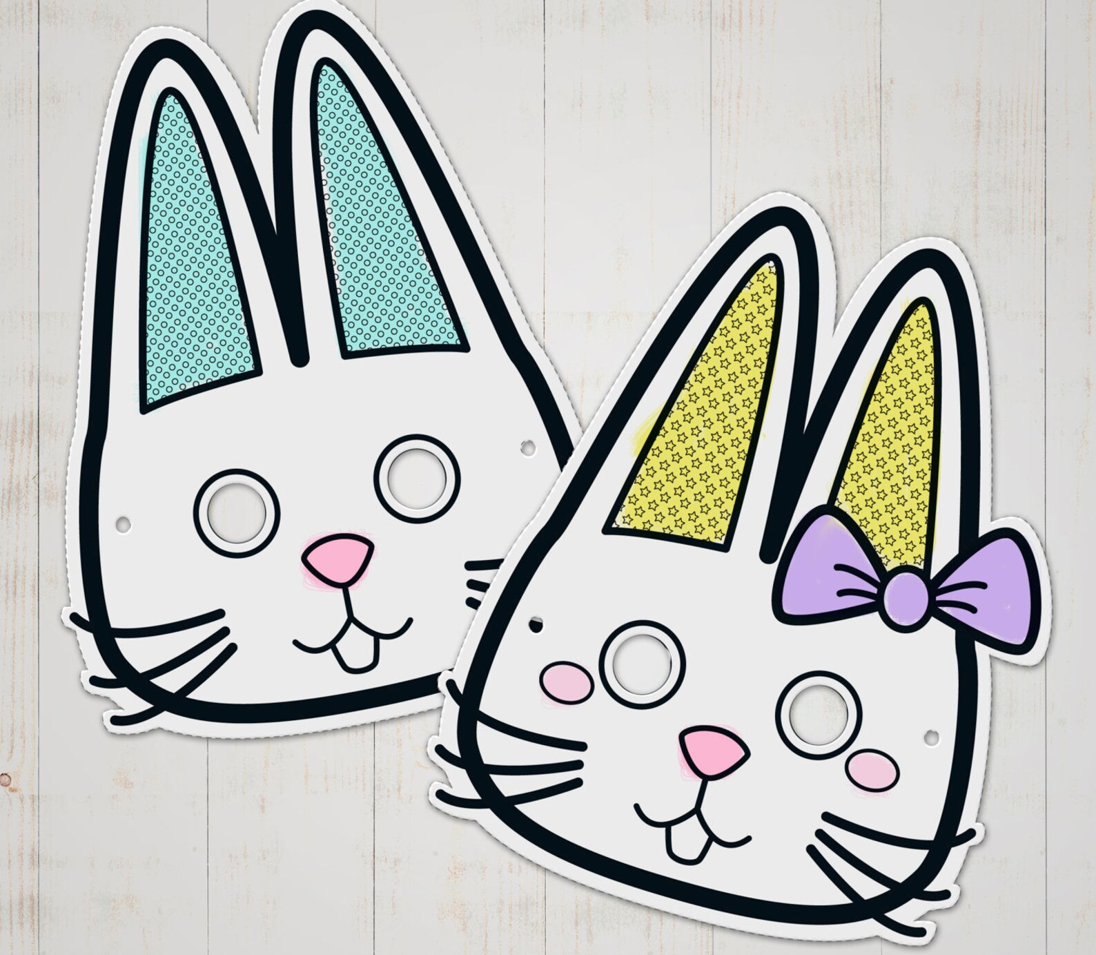 Rabbit Mask Easter Printable Coloring Easter Bunny Mask Etsy