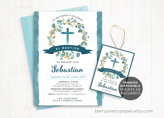 Bautizo Invitation Bautizo Niño, Invitacione De Bautizo Niña Floral  Greenery Baptism Invitation Boy Spanish EDITABLE Para IMPRIMIR 