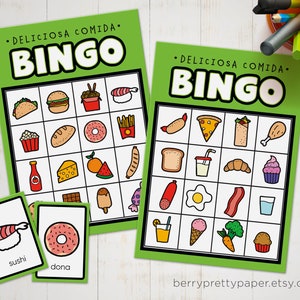 Juego Bingo para aprender los nombres de deliciosa comida en español - Imprimé, corta y juega Bingo Mexicano en español