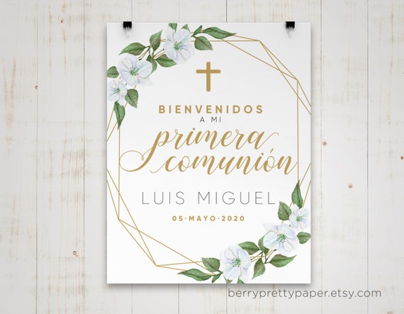 Primera Comunion Welcome Sign in Spanish, Decoracion Para Comunion  Imprimible, Cartel Comunion Nino, Gold Comunion Decoration Poster 