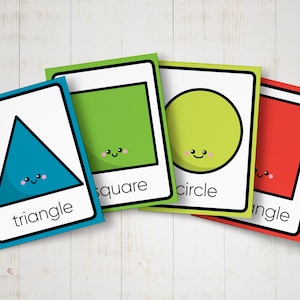 Shape flashcards printable, Geometric shapes preschool learning cards, Toddler flash cards educational material, Language flashcards
