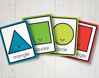 Shape flashcards printable, Geometric shapes preschool learning cards, Toddler flash cards educational material, Language flashcards