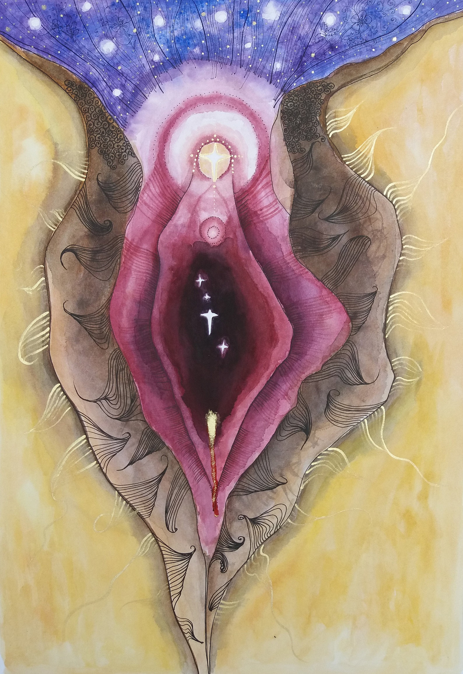 Watercolor vuvla painting yoni pride vagina art feminist