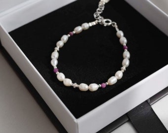 Pearls & Ruby, Silver 925 Necklace, Handmade Gift to Your Beloved, for Girls and Women