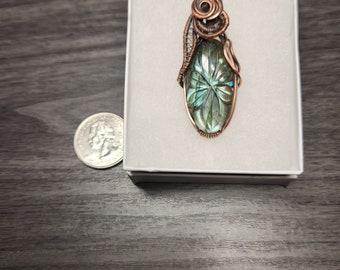 Carved Labradorite Wire Wrapped Pendant