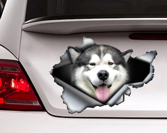 Alaskan Malamute Dog On Board Paw Vinyl Car Decal Pet Sticker RV Script