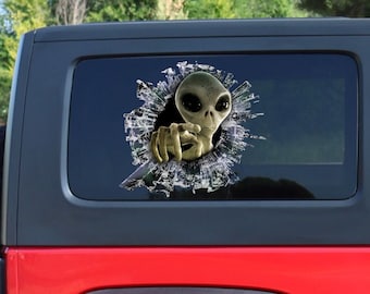 Alien window decal, Alien sticker, funny Alien car decal
