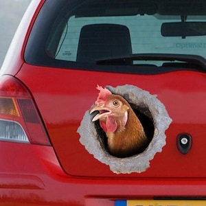 chicken car decal , chicken magnet,  funny Chicken car decal,  bullet hole