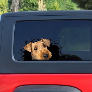 Airedale Terrier 3D sticker, cracked window decal , Airedale Terrier decal