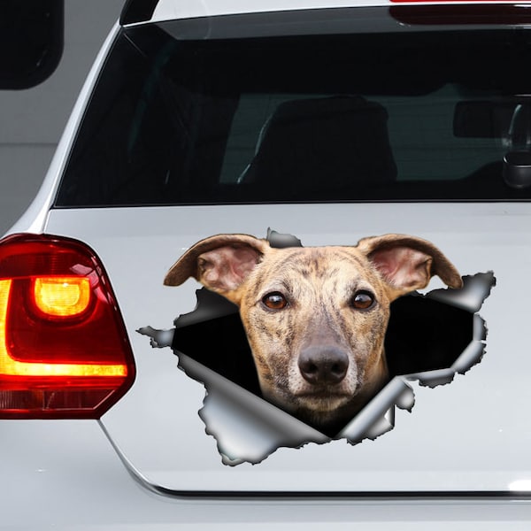 Brindle greyhound car decal ,  Brindle greyhound magnet, torn metal decal, greyhound sticker