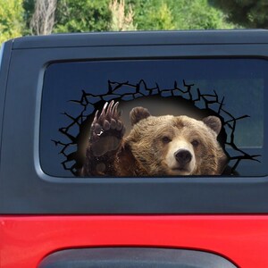 Grizzly  3D sticker, cracked window decal ,  brown bear decal