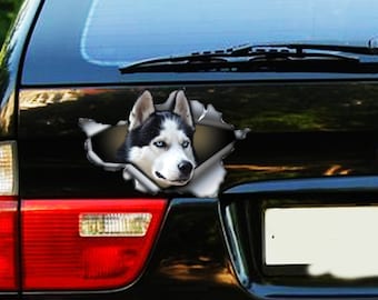 Black and white Husky car decal , Husky magnet,  car decoration, car sticker , husky sticker