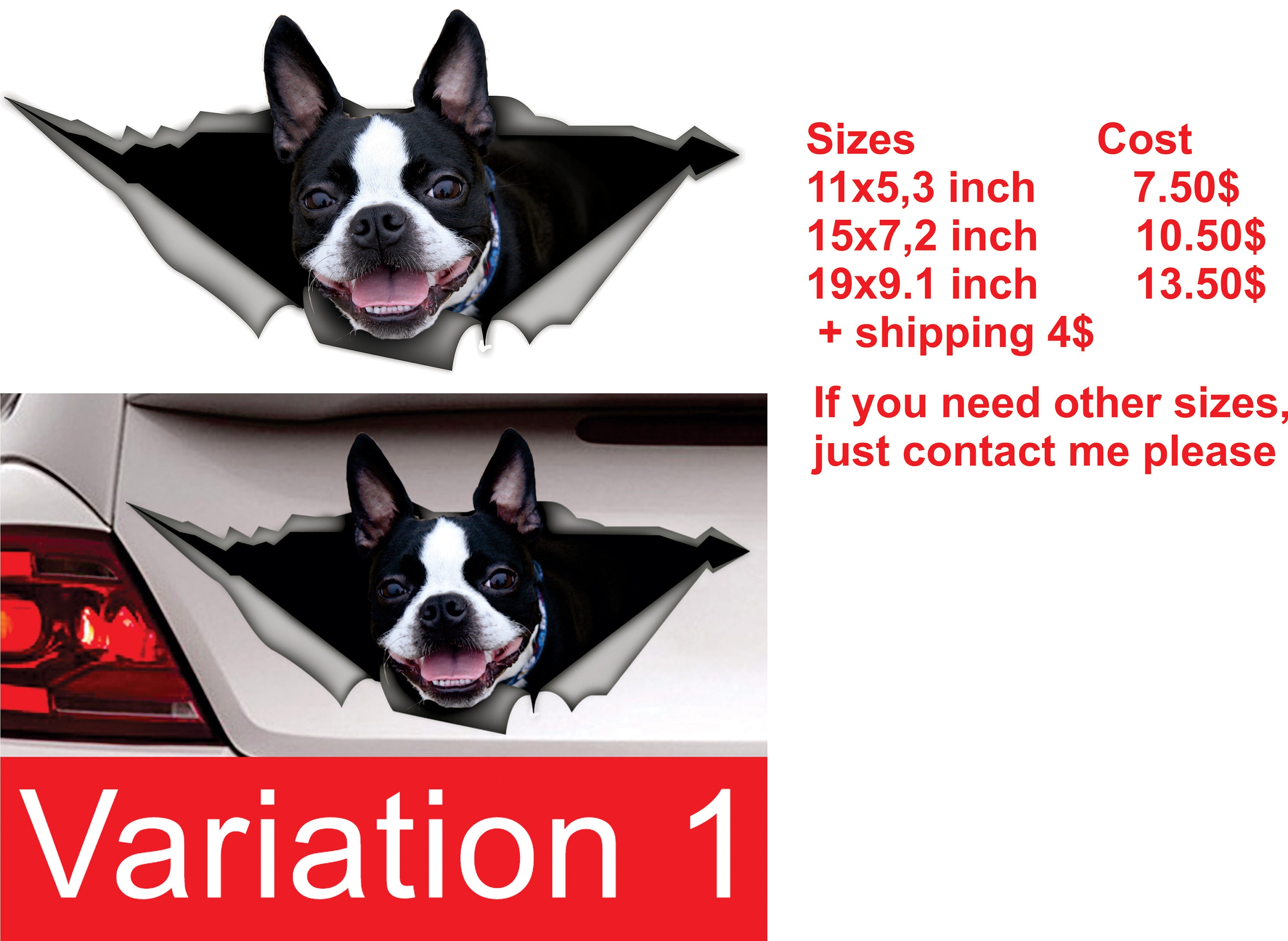 DETAILED BOSTON TERRIER DOG GRAPHIC DECAL STICKER ART CAR WALL DECOR