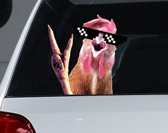 Peace sign chicken decal,  Peace symbol chicken sticker, chicken magnet, chicken car decal
