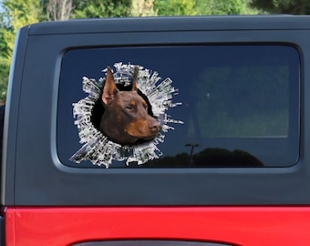 Red Doberman  window decal, car sticker, red  Dobbie  car decal