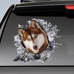 Red husky window sticker, car sticker, red husky car decal, funny decal