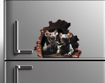 Los ratones beben imán de vino, calcomanía de ratones, pegatina de ratón, arte de ratones, calcomanía de computadora portátil de ratones, imán de nevera de ratones