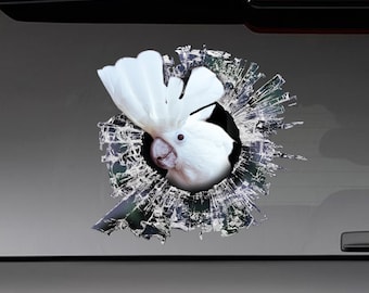 Naklejka na okno z kakadu parasolką, naklejka na samochód, naklejka na samochód z papugą, zabawna naklejka