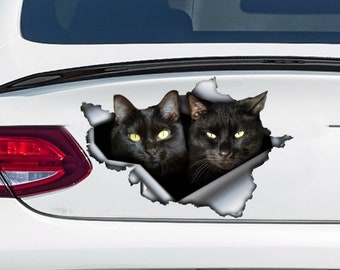 Zwarte katten auto sticker, Zwarte kat magneet, zwarte kat sticker, kat paar sticker