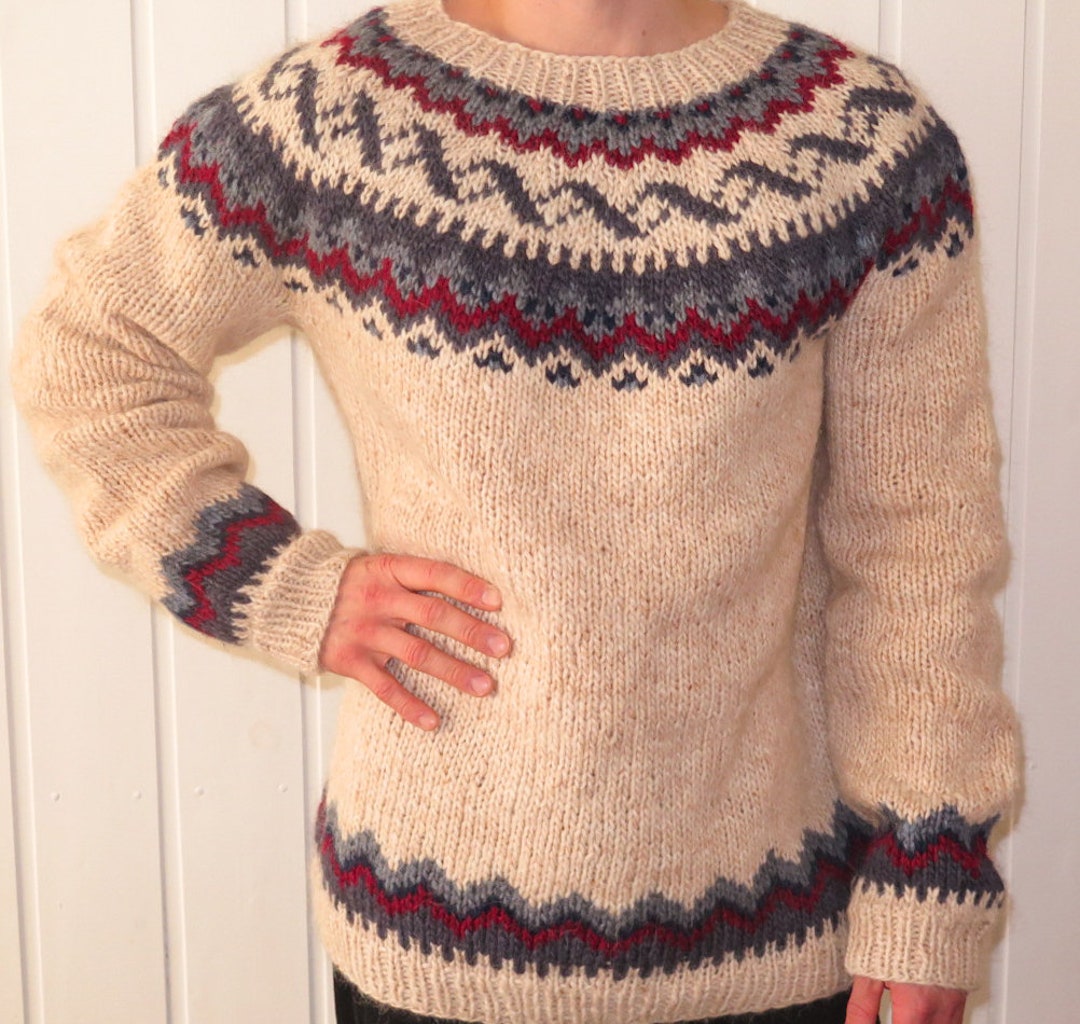 GEFJUN Icelandic Sweater Icelandic Sweater Beige Handmade - Etsy
