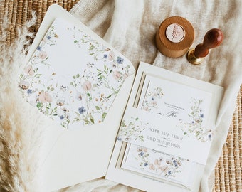 Wildflower Wedding Envelope Liner Template: A7 Euro Flap (Digital Download) D023
