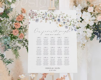 Wedding Seating Chart Sign Template, Table Seating Chart Sign, Botanical Wedding Seating Chart, Wildflower Seating Chart Sign #572