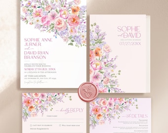 Floral Wedding Invitation Set: Spring Garden Template (Digital Download)