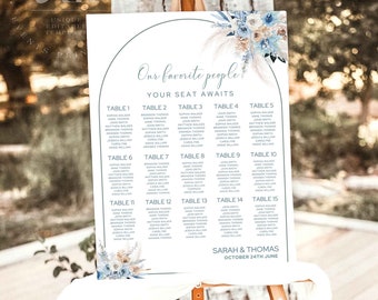Dusty Blue Boho Seating Chart Wedding Template, Table Seating Chart, Take a Seat Sign, Wedding Seating Chart Board Canva Template #607